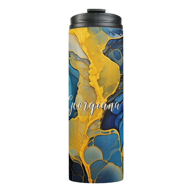 Bouteilles Isothermes Marine personnalisée et Gold Alcool Ink Fluid Art (Devant)