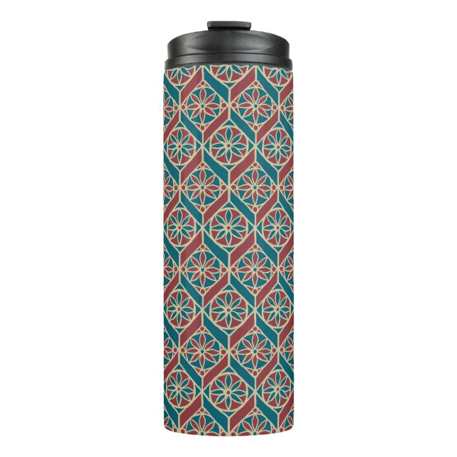 Bouteilles Isothermes Maroon, Motif ethnique Turquoise, Fleurs, Chevrons (Devant)