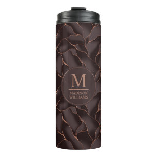 Bouteilles Isothermes Marron Chocolat & Or Rose Motif Vague Abstrait