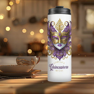 Bouteilles Isothermes Masquerade Motif Quinceanera Purple Gold ID1031