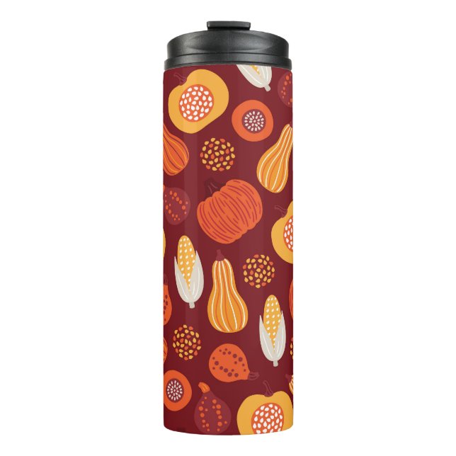 Bouteilles Isothermes Merci Citrouille Brown Motif sans Seamless. (Devant)