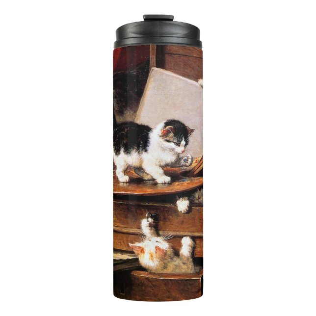 Bouteilles Isothermes Mère Chat et chatons sur table (Devant)
