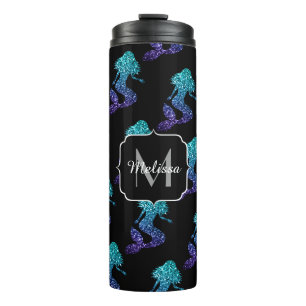 Bouteilles Isothermes Mermaid aqua bleu ombre motif Monogramme