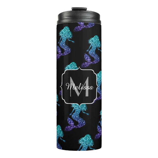 Bouteilles Isothermes Mermaid aqua bleu ombre motif Monogramme (Devant)