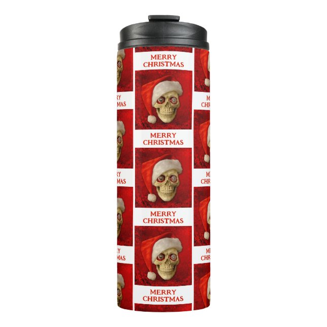 Bouteilles Isothermes Merry Christmas. Skull wearing Santa hat (Devant)