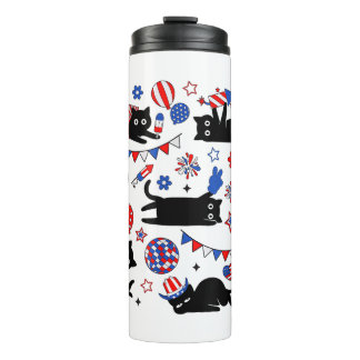 Bouteilles Isothermes Mignon Chat Noir Drapeau USA Feu d'Artifice Patrio