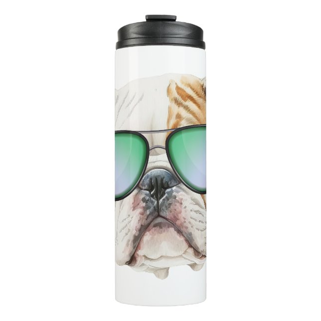 Bouteilles Isothermes Mignon chien anglais avec lunettes de soleil, Gros (Devant)