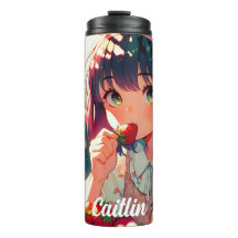 Mignonne Anime Girl Mange des fraises | Jour d'été