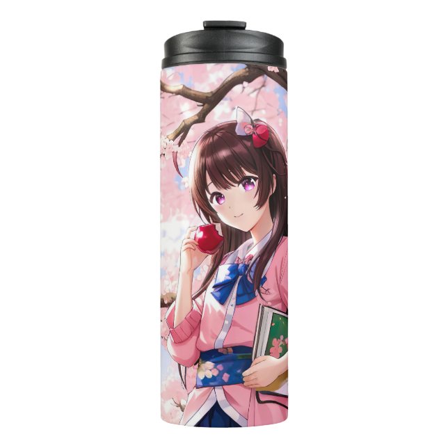 Bouteilles Isothermes Mignonne Anime Girl Sous Un Arbre En Fleur De Ceri (Devant)