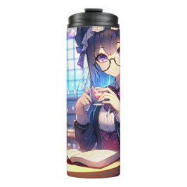 Bouteilles Isothermes Mignonne fille Anime dans les lunettes Lecture