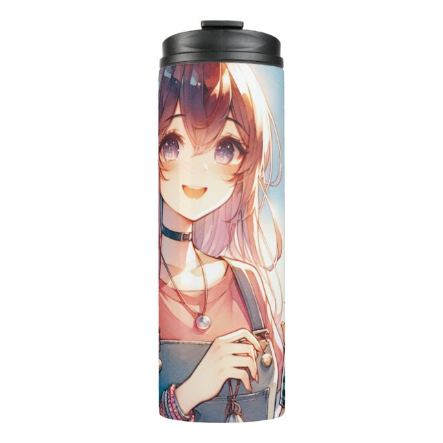 Bouteilles Isothermes Mignonne fille Anime tenant un Boba Tea (Devant)
