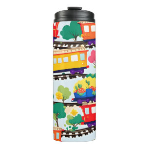 Bouteilles Isothermes Mignons trains et motif d'arbres bleu