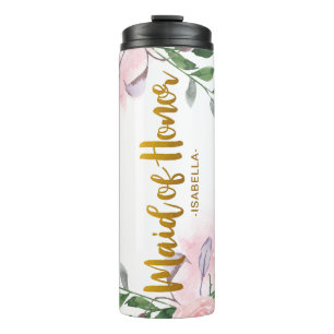 Bouteilles Isothermes Moderne Floral Faux Gold Maid of Honor Nom du scri