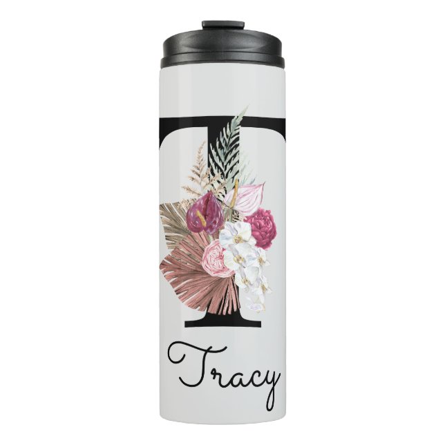 Bouteilles Isothermes Monogram Pink Boho Girly Floral Initial T (Devant)