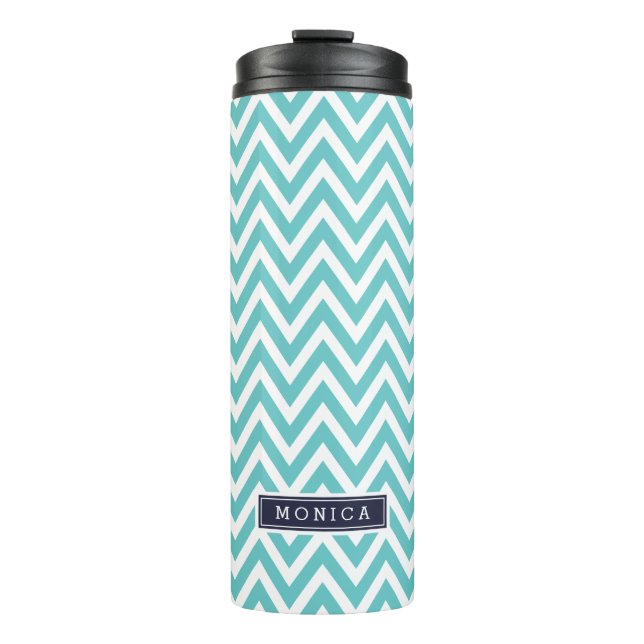 Bouteilles Isothermes Monogramme bleu marine et turquoise Chevron (Devant)