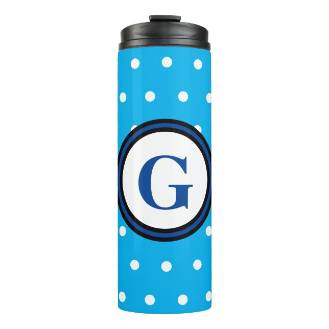 Bouteilles Isothermes Monogramme bleu Pois blancs (Devant)