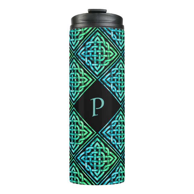 Bouteilles Isothermes Monogramme Céleste Bleu Vert Tumbler (Devant)