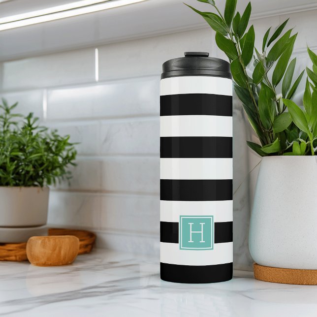 Bouteilles Isothermes Monogramme d'aqua à rayures noir et blanc (Créateur téléchargé)