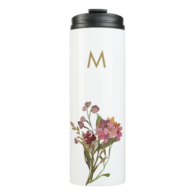 Bouteilles Isothermes Monogramme d'aquarelle florale rose-bourgogne mode (Devant)
