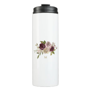Bouteilles Isothermes Monogramme d'aquarelle florale rose-bourgogne mode