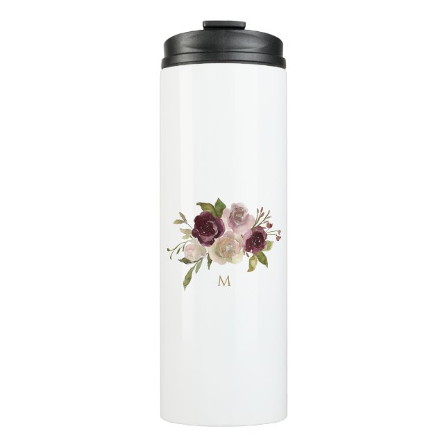 Bouteilles Isothermes Monogramme d'aquarelle florale rose-bourgogne mode (Devant)