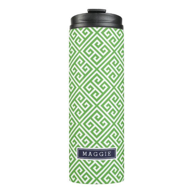 Bouteilles Isothermes Monogramme de clé bleu marine et vert grec (Devant)