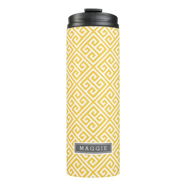 Bouteilles Isothermes Monogramme de clé grecque grise et jaune (Devant)