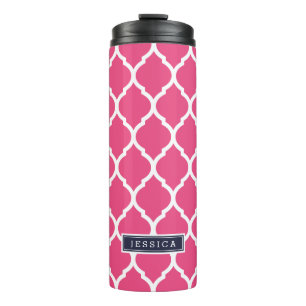 Bouteilles Isothermes Monogramme de Quatrefoil bleu marine et rose maroc