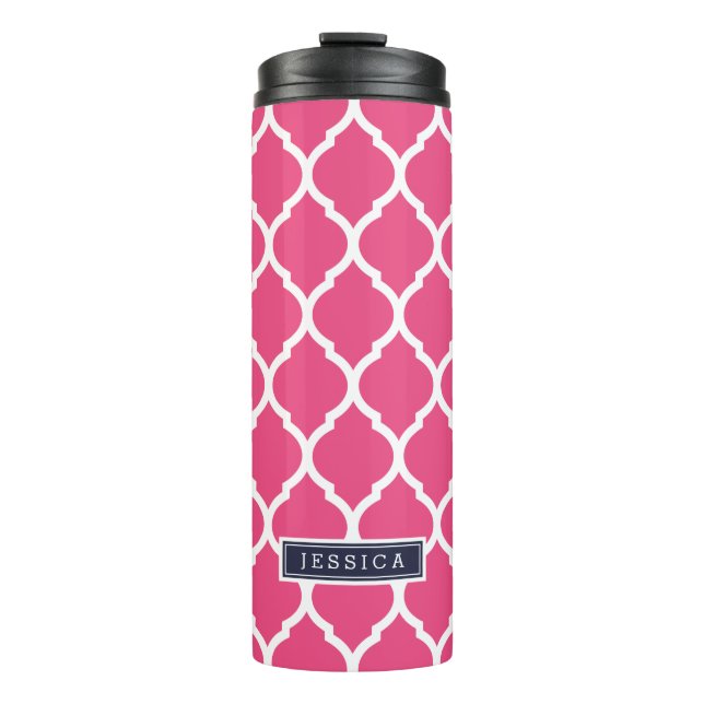 Bouteilles Isothermes Monogramme de Quatrefoil bleu marine et rose maroc (Devant)
