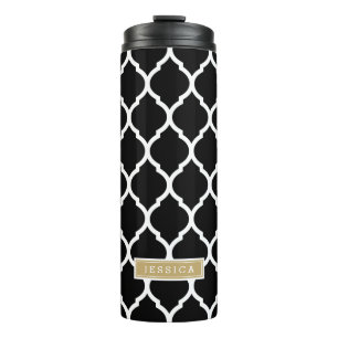 Bouteilles Isothermes Monogramme de Quatrefoil marocain noir et or