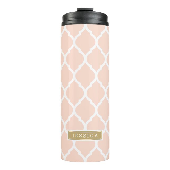 Bouteilles Isothermes Monogramme de Quatrefoil marocain rose et or (Devant)