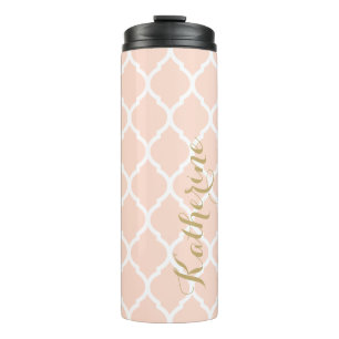 Bouteilles Isothermes Monogramme de Quatrefoil marocain rose et or