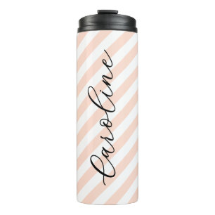 Bouteilles Isothermes Monogramme de script de bandes roses blanches