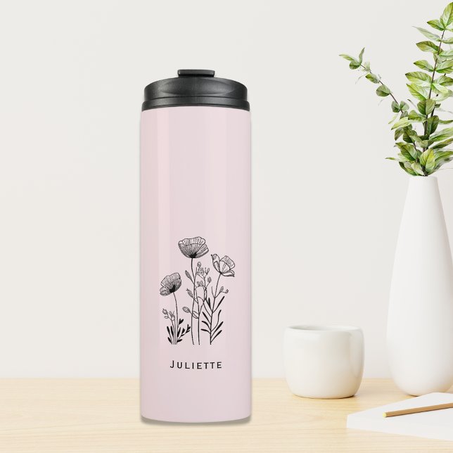 Bouteilles Isothermes monogramme de tirage à la main fleur sauvage (Wildflowers hand-draw monogram thermal tumbler gift for her)