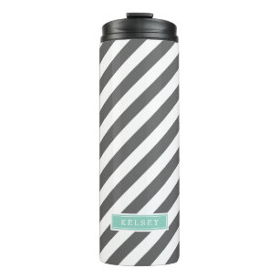 Bouteilles Isothermes Monogramme des rayures de charbon et d'aqua Preppy