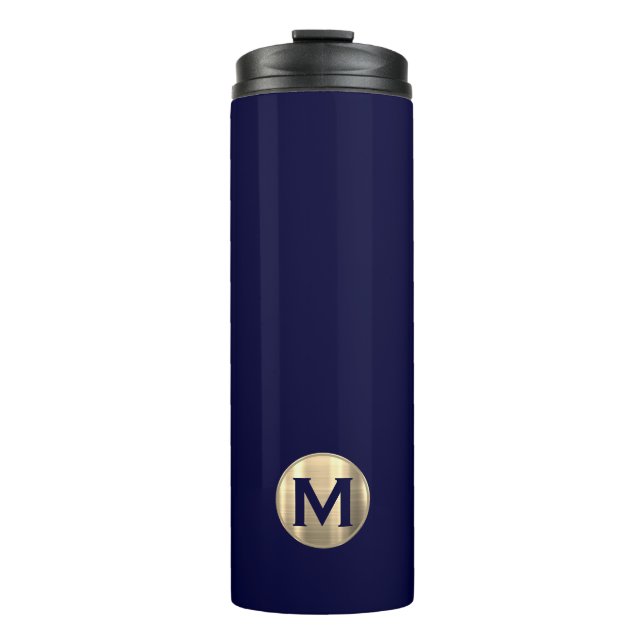 Bouteilles Isothermes Monogramme d'or bleu marine moderne (Devant)