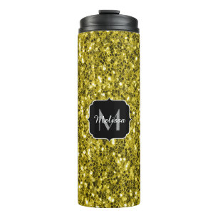 Bouteilles Isothermes Monogramme doré foncé jaune faux parties scintilla