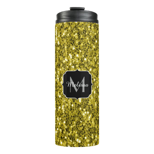 Bouteilles Isothermes Monogramme doré foncé jaune faux parties scintilla (Devant)
