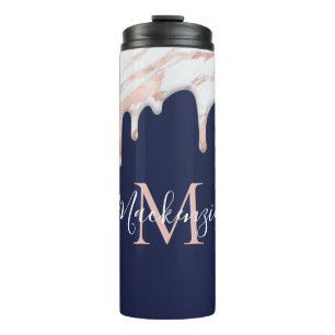 Bouteilles Isothermes Monogramme en marbre bleu Rose de la marine