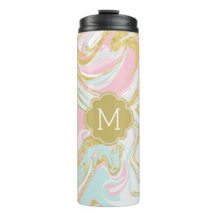 Bouteilles Isothermes Monogramme en marbre rose et or