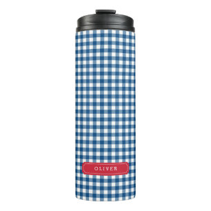 Bouteilles Isothermes Monogramme En vichy bleu personnalisé