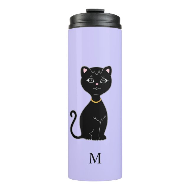Bouteilles Isothermes Monogramme et chat noir mignon sur le périphérique (Devant)