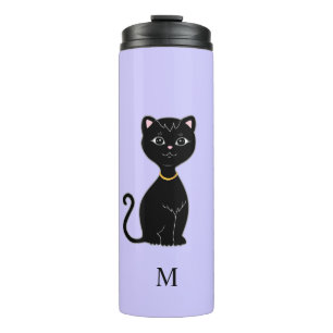 Bouteilles Isothermes Monogramme et joli chat noir sur fond péruvenche c