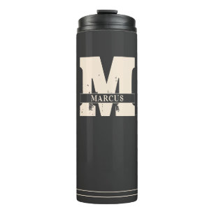 Bouteilles Isothermes Monogramme et nom Modern Dark Grey Man