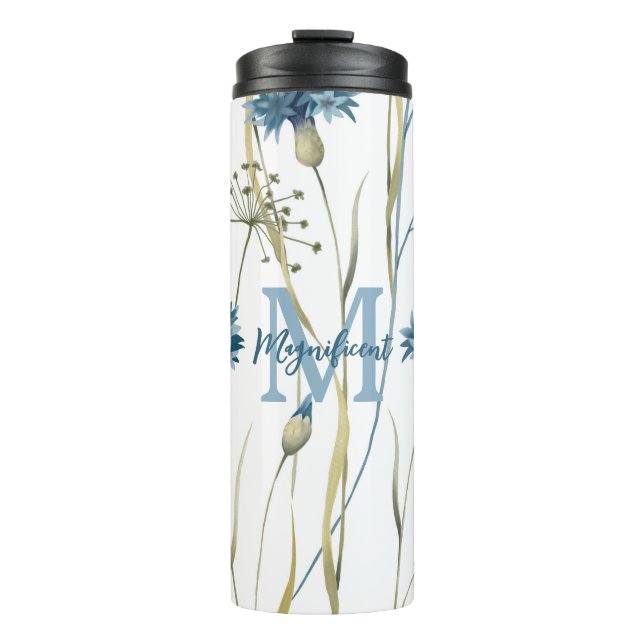 Bouteilles Isothermes Monogramme Floral Bleu Or Blanc (Devant)
