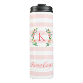 Bouteilles Isothermes Monogramme floral paradis et rayures