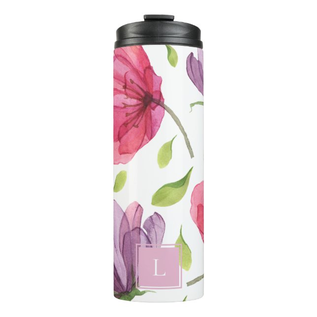 Bouteilles Isothermes Monogramme floral violet agité (Devant)