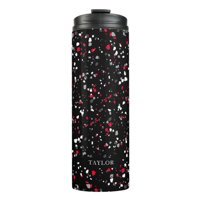 Bouteilles Isothermes Monogramme géométrique gris-rouge noir Terrazzo (Devant)
