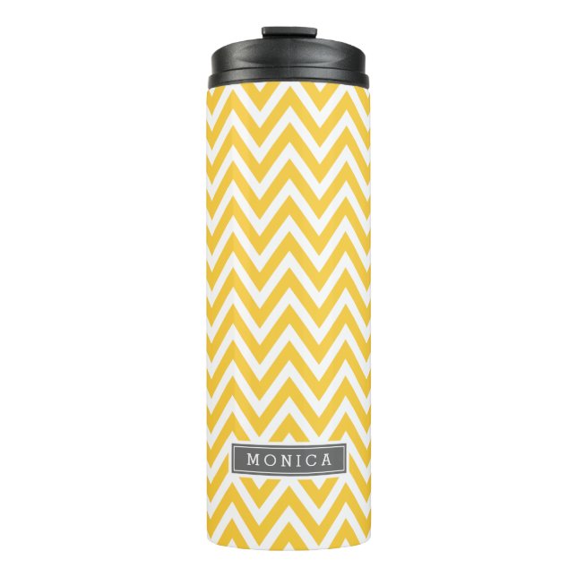 Bouteilles Isothermes Monogramme gris et jaune de Chevron (Devant)