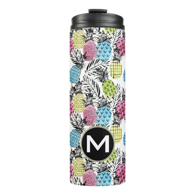 Bouteilles Isothermes Monogramme grunge des paumes | d'ananas (Devant)
